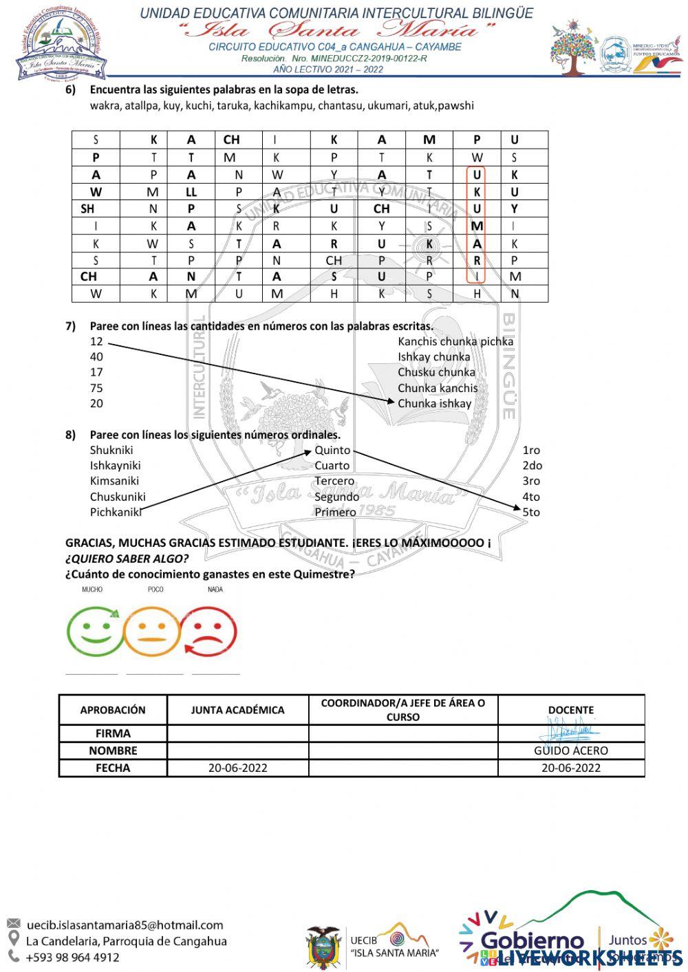 Examen Lengua Kichwa Elemental