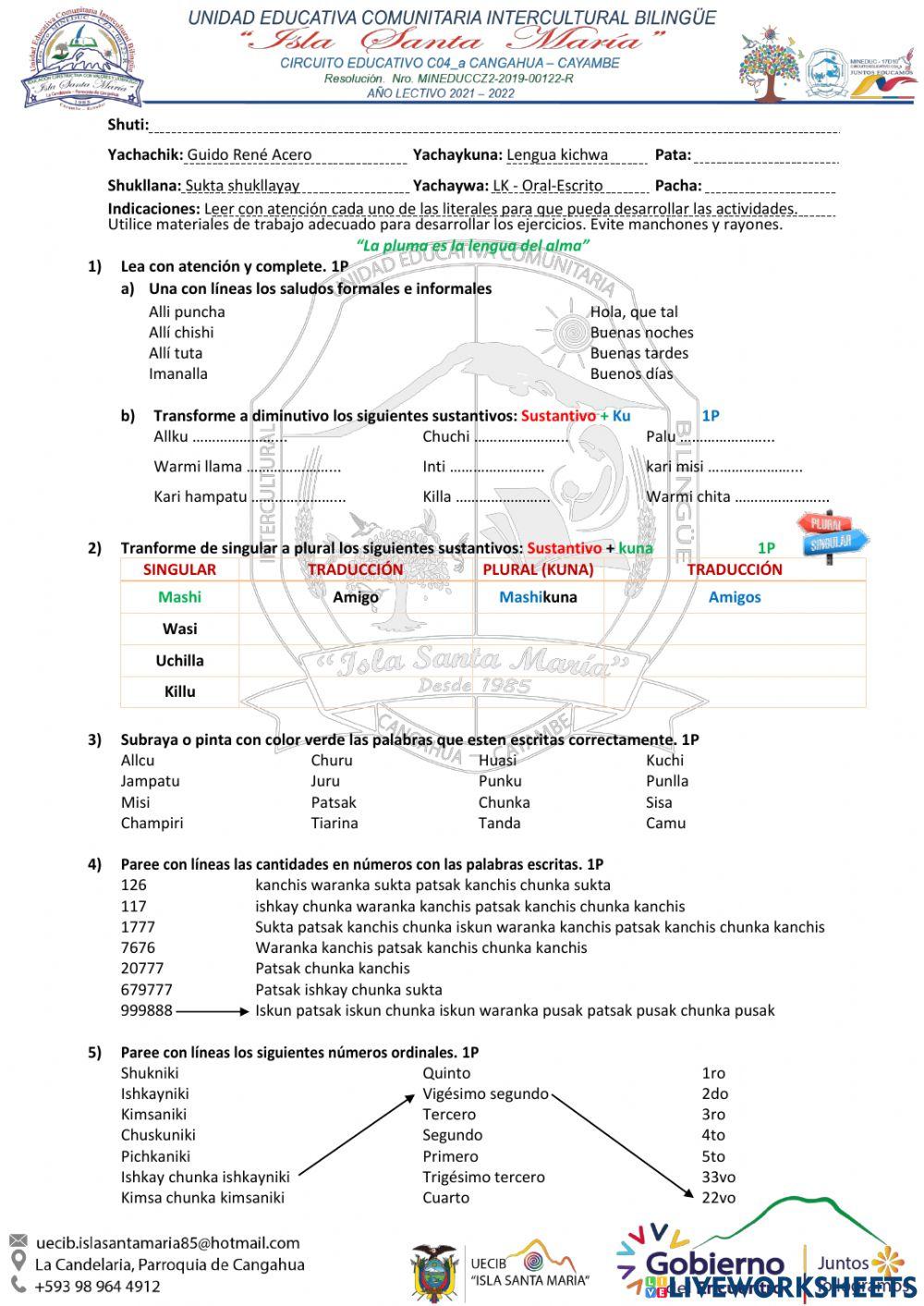 Examen Lengua Kichwa Séptimo Año