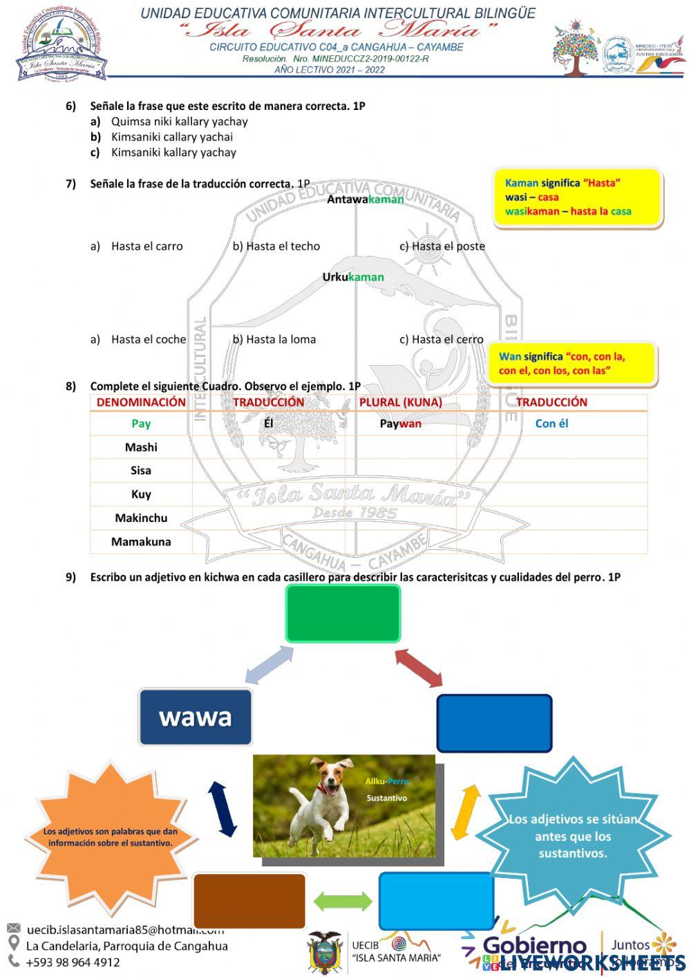 Examen Lengua Kichwa Séptimo Año