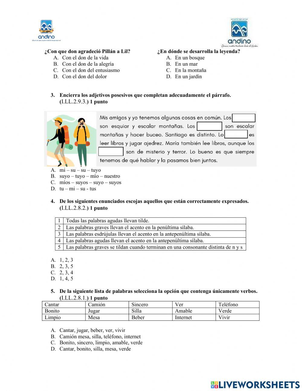 Ejercicio de Evaluación lengua