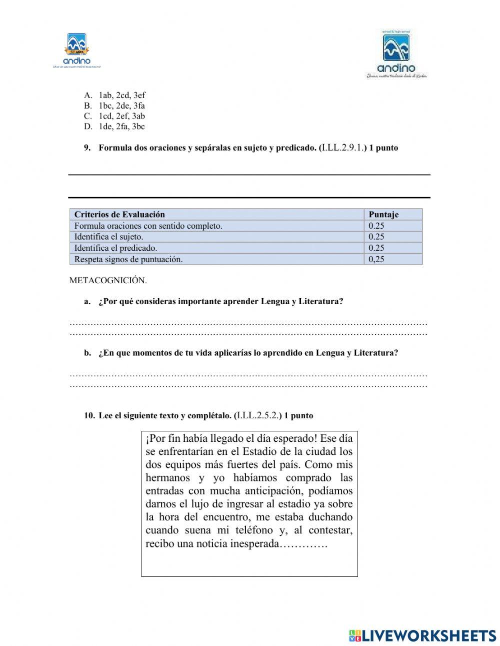 Ejercicio de Evaluación lengua