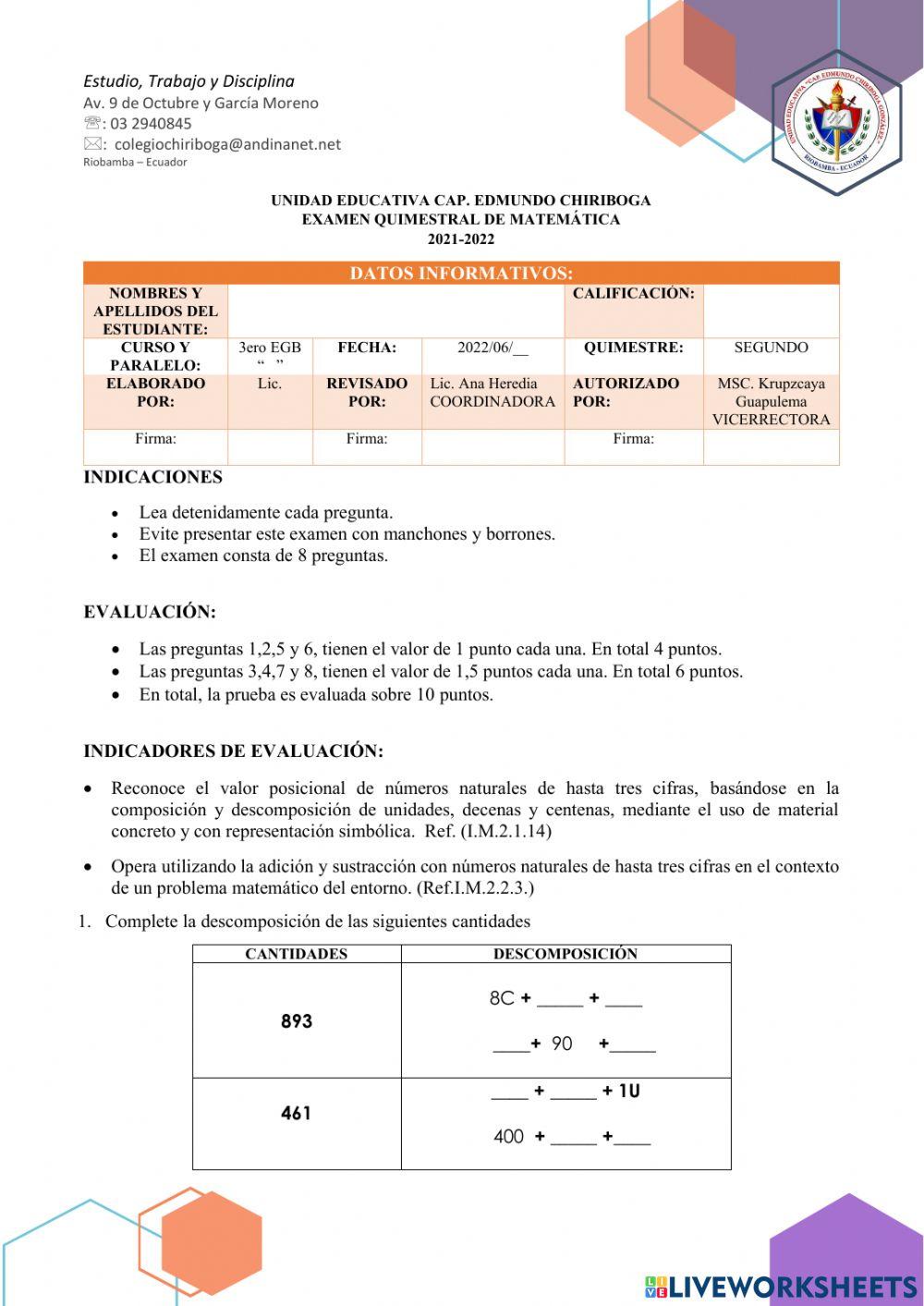 Evaluación de matemática
