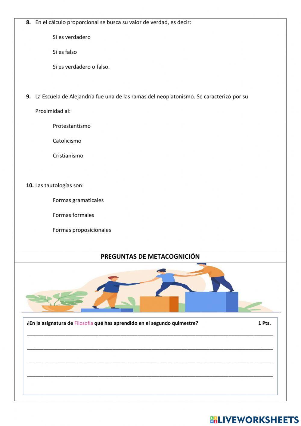 Examen 2do curso FILOSOFÍA II Quimestre