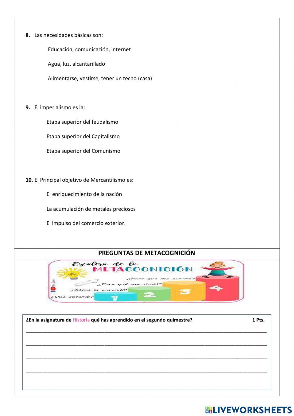Examen 2do curso HISTORIA II Quimestre