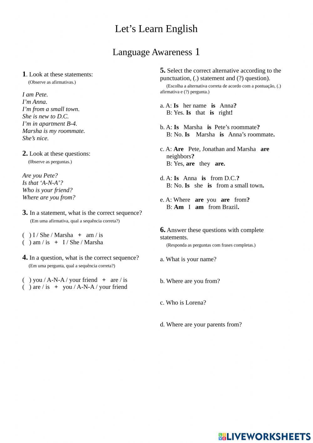 Let's Learn English - Language Awareness 1