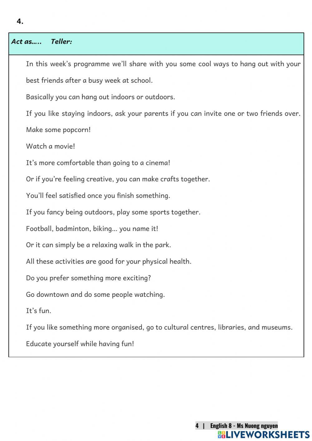 E8U1 (speaking) Leisure activities -nuongnguyen