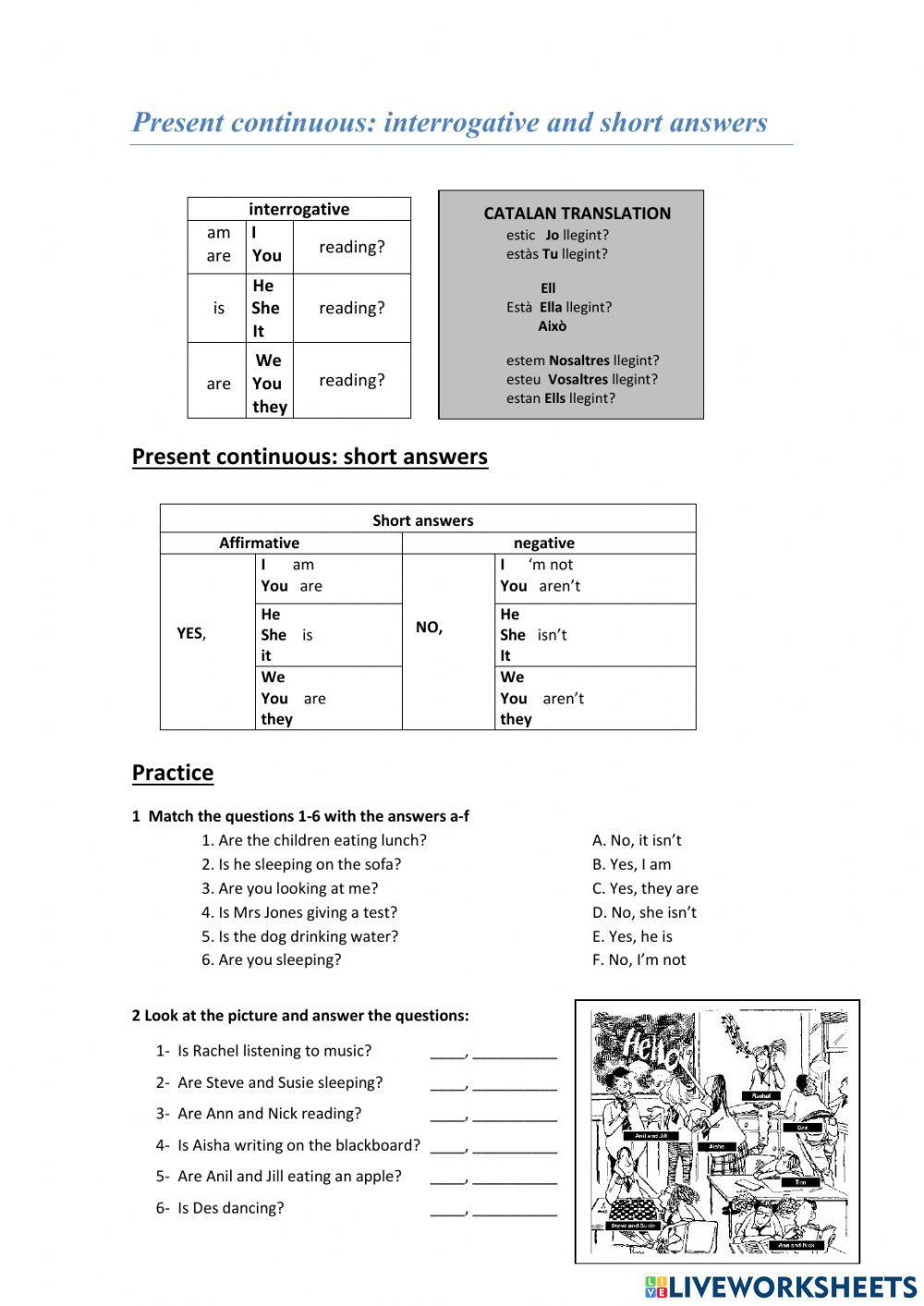 Present Continuous (Questions and short answers)