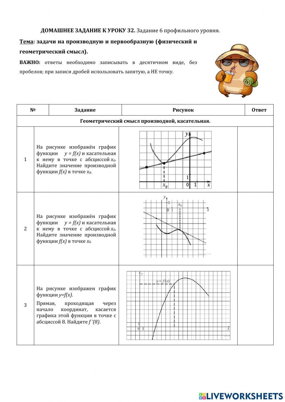 ДЗ № 32: производная.