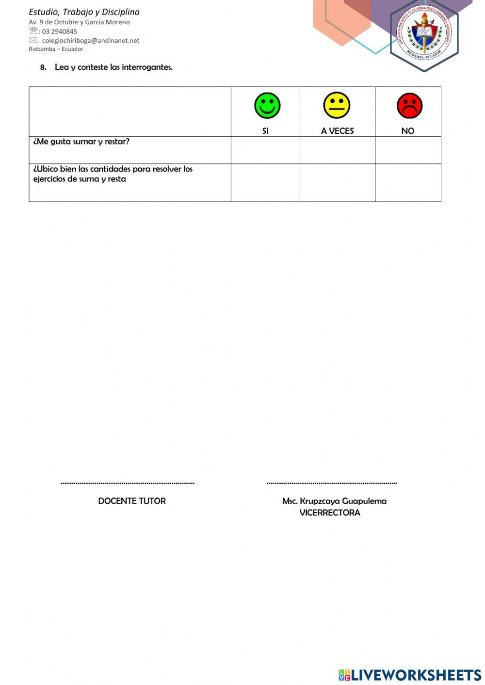 EVALUACIÓN QUIMESTRAL DE MATEMÁTICA