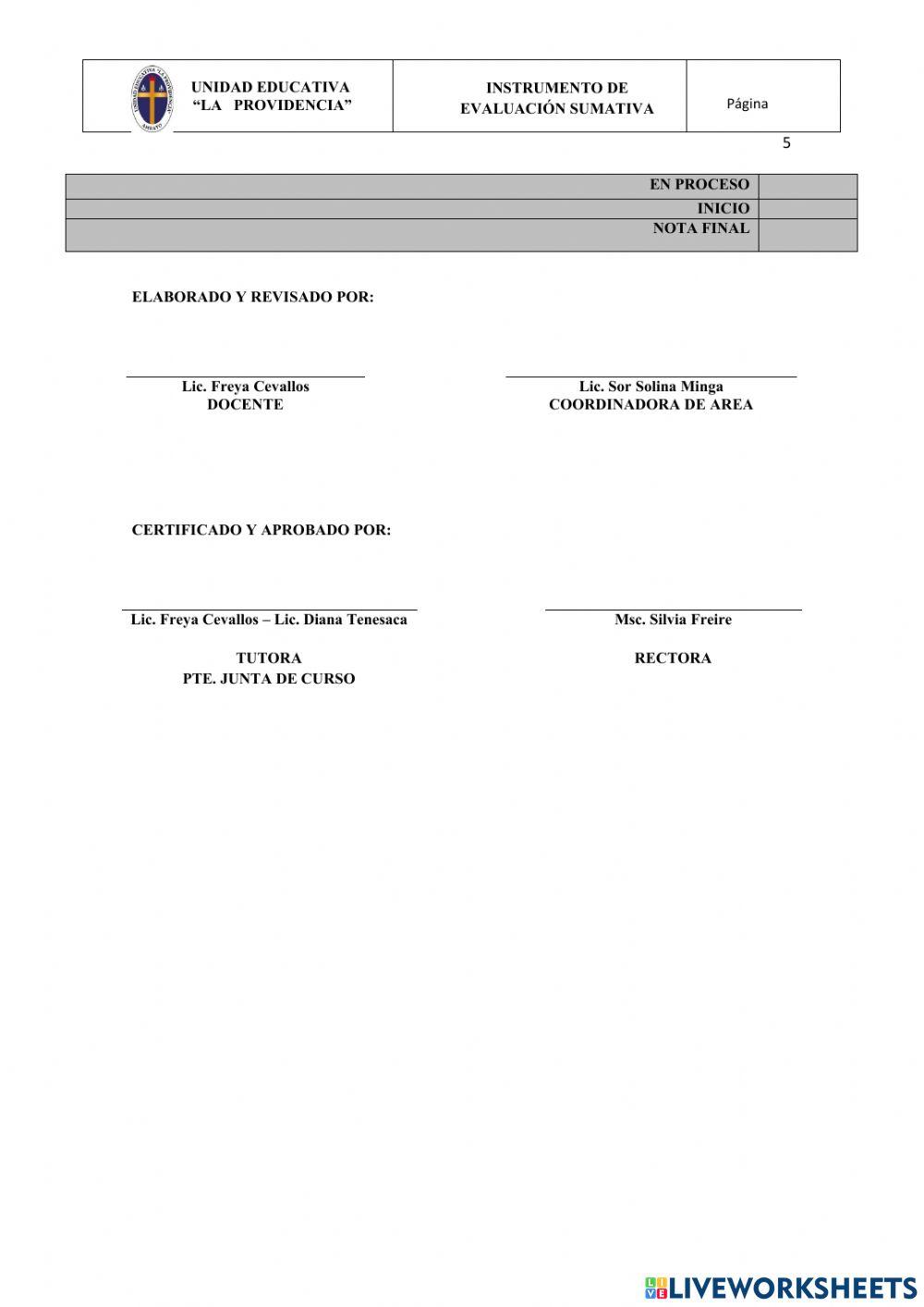 Evaluación 2 Quimestre Religión