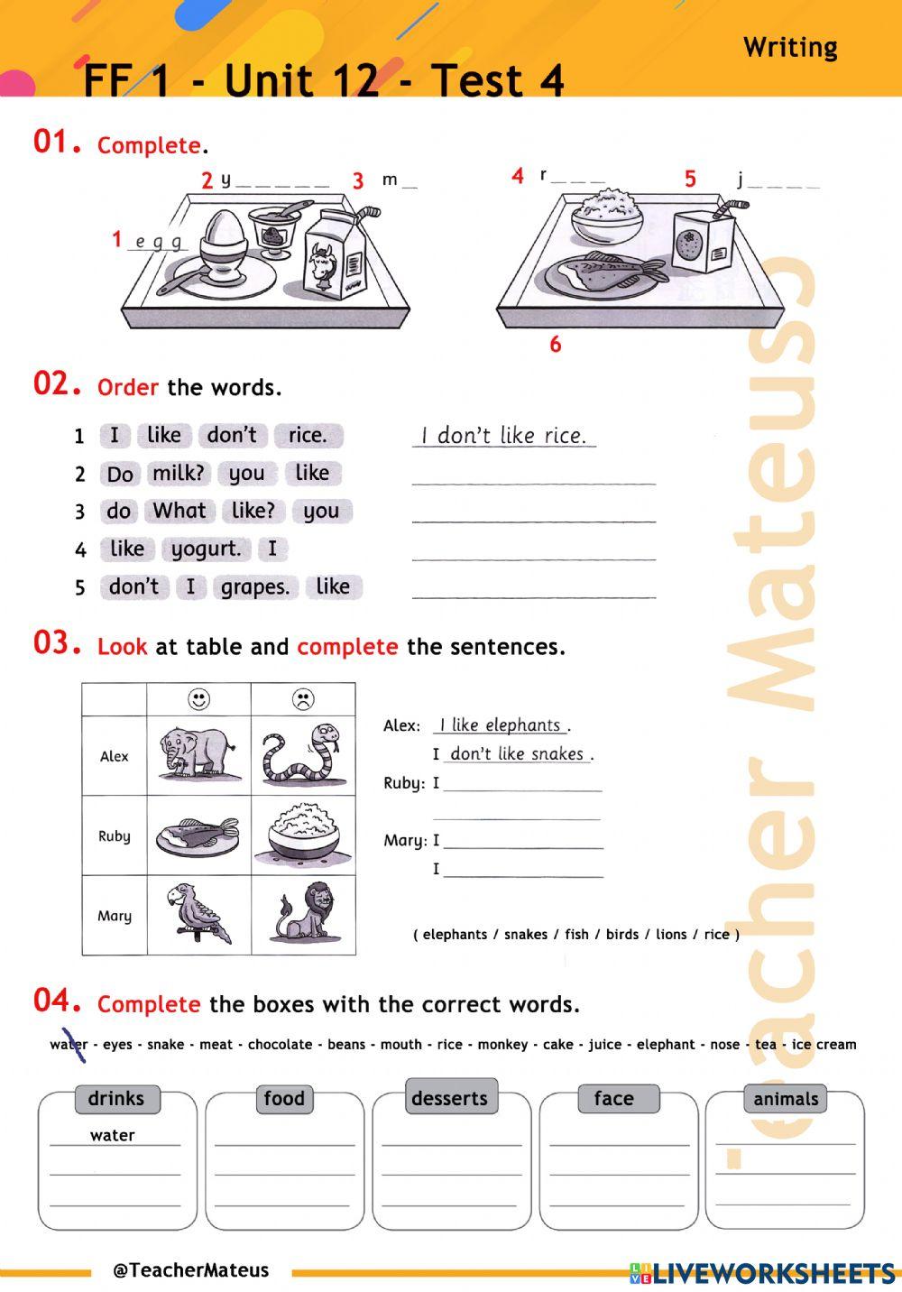 FF 1 - Unit 12 - Test 4 - Writing