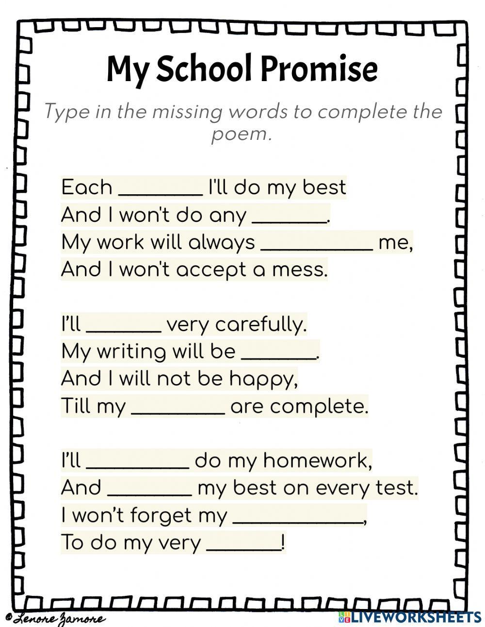 My School Promise Poem