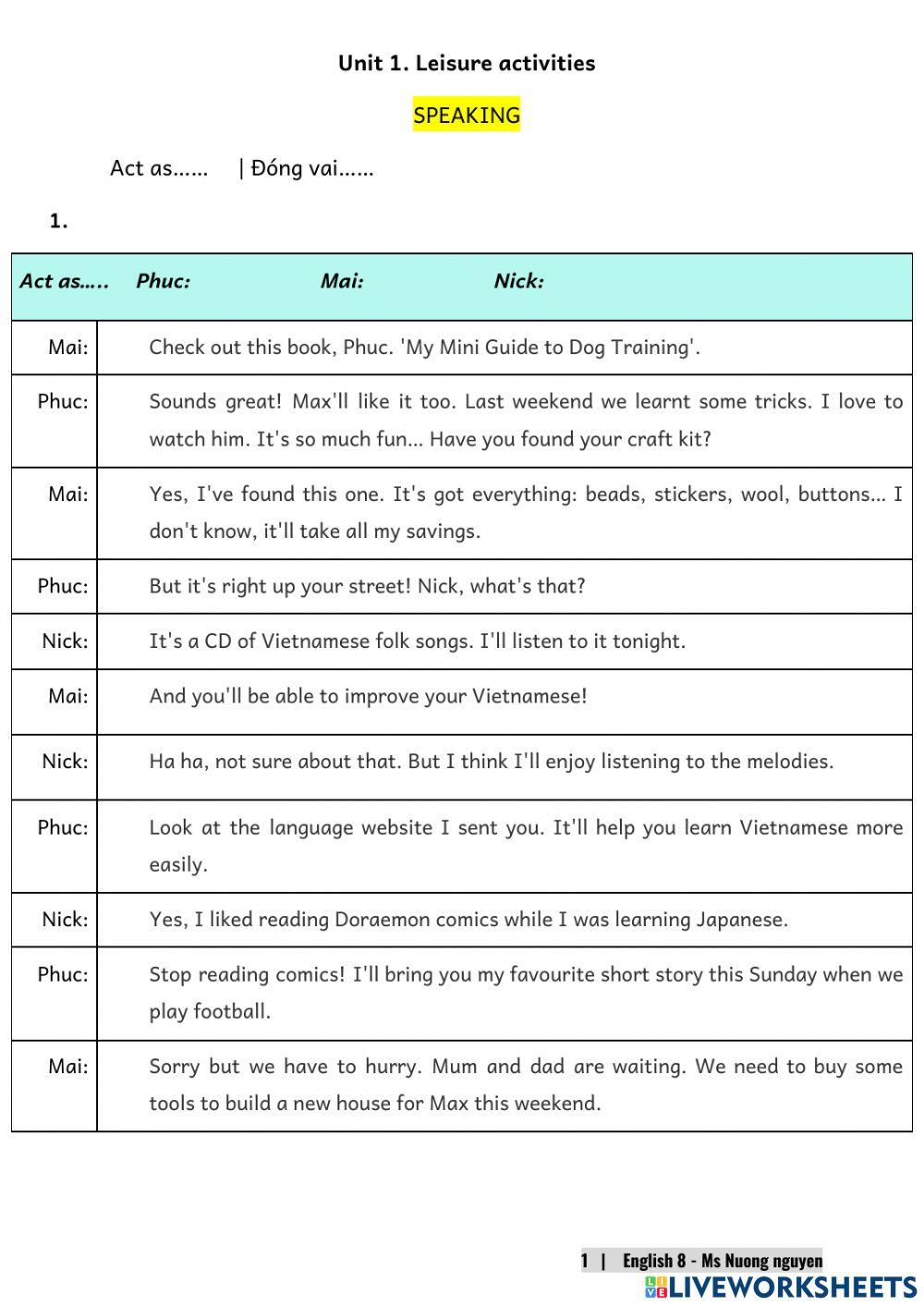 E8U1 (speaking1) Leisure activities -nuongnguyen