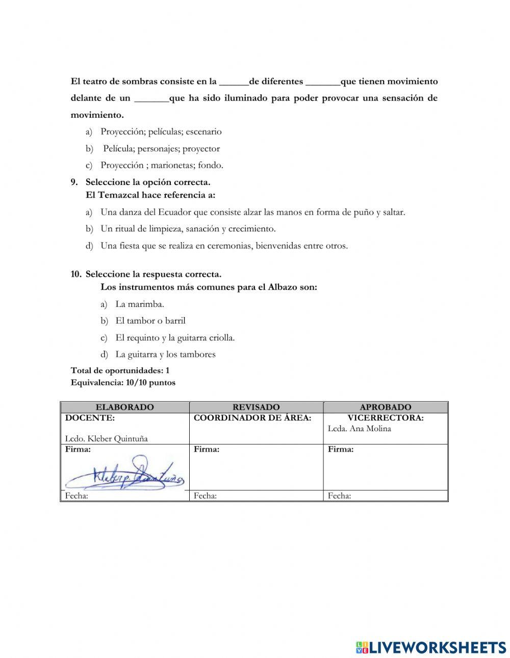 Evaluación Quimestral ECA