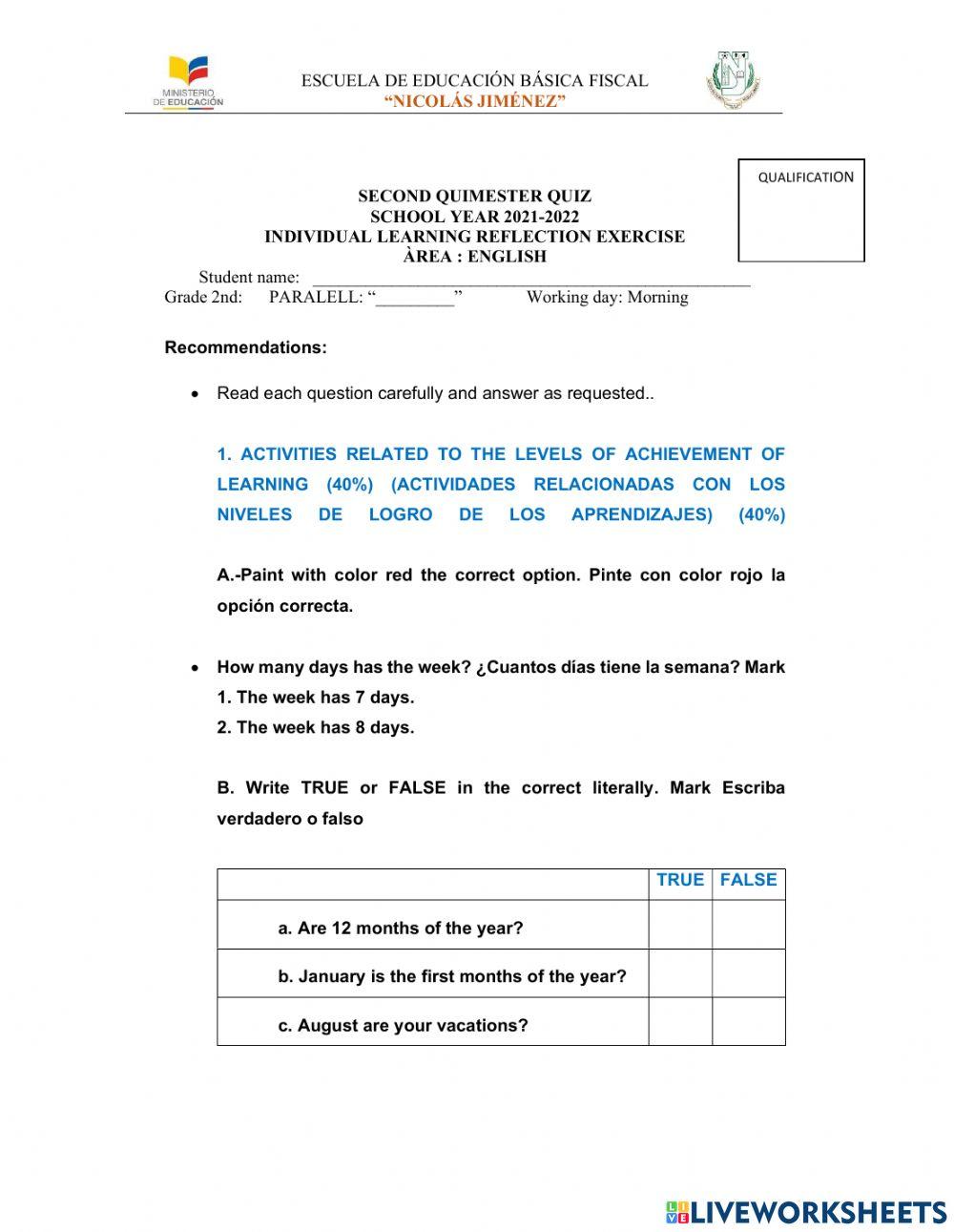 Second quimester quiz 2nd