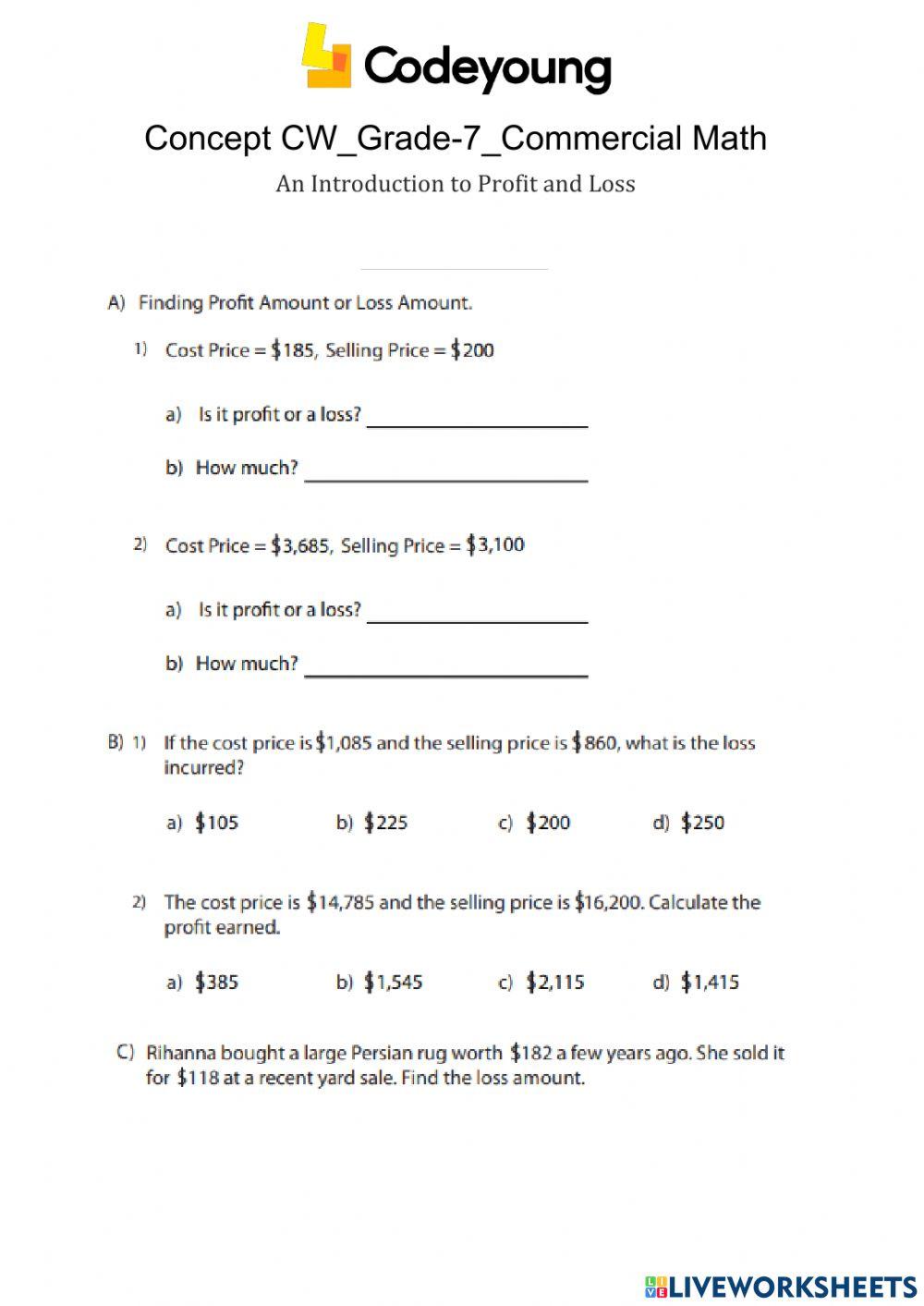 An Introduction to Profit and Loss Concept CW