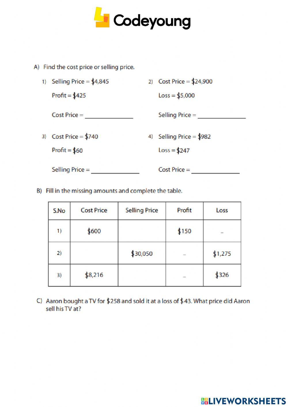 An Introduction to Profit and Loss Concept CW