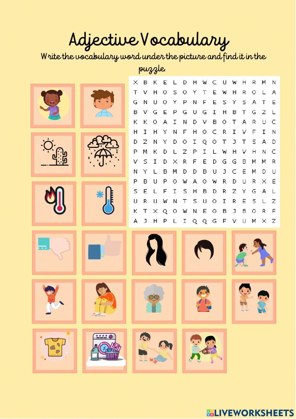 Adjectives Wordsearch