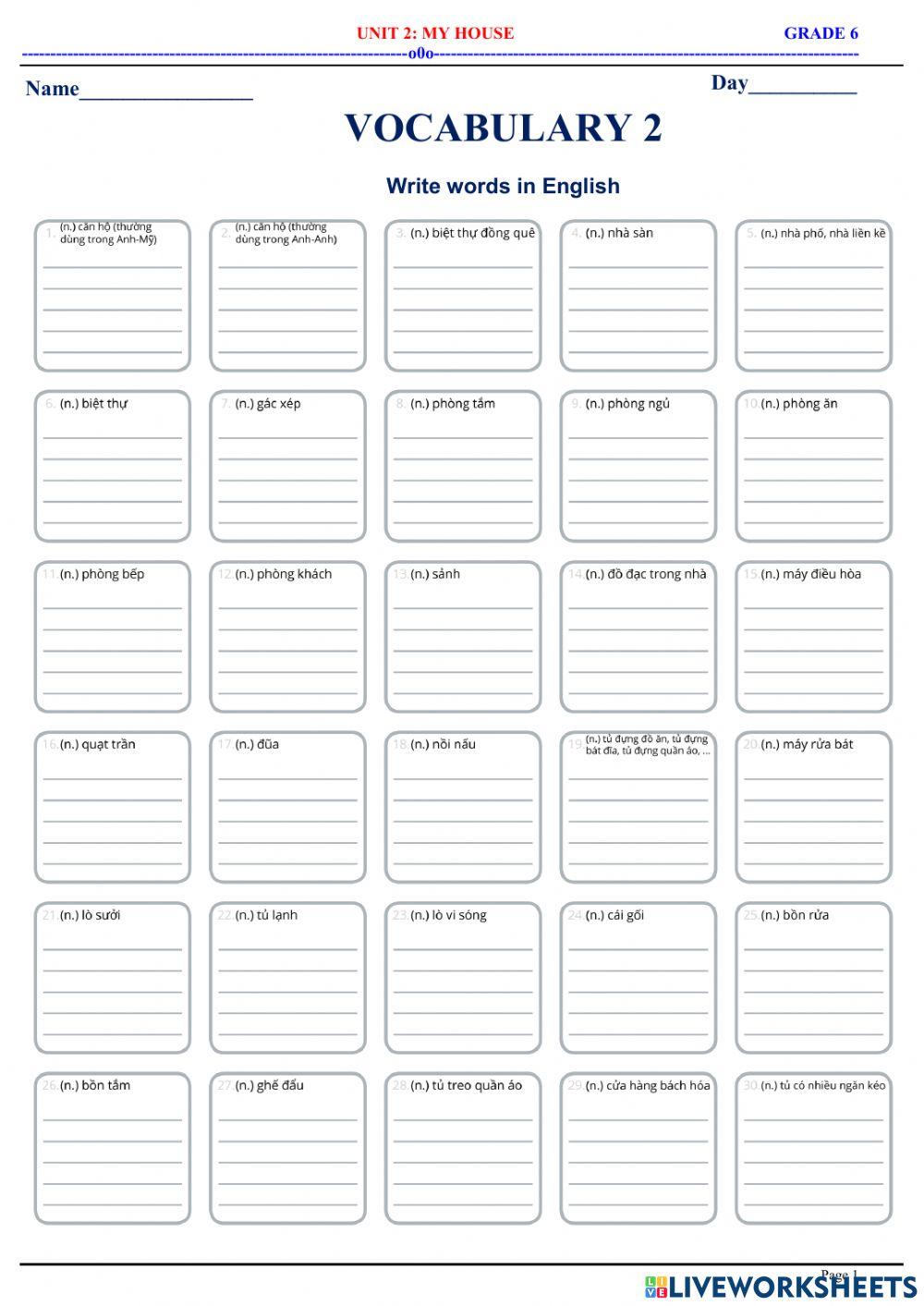 English 6.1 - unit 2 - vocabulary 2