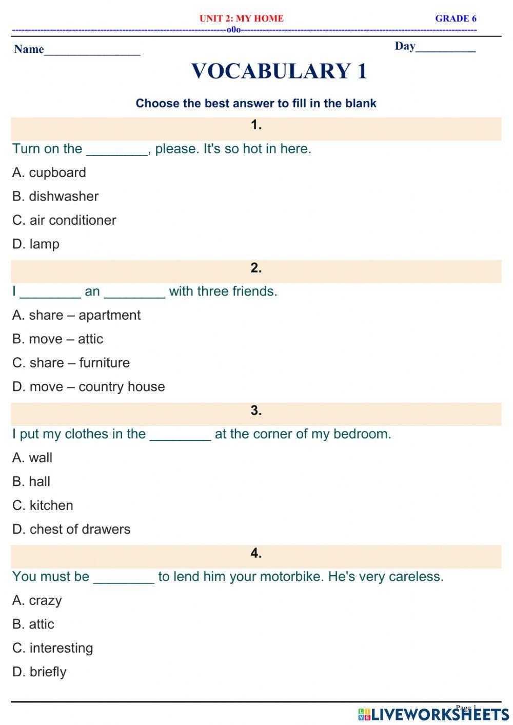 English 6.1 - unit 2 - vocabulary 1