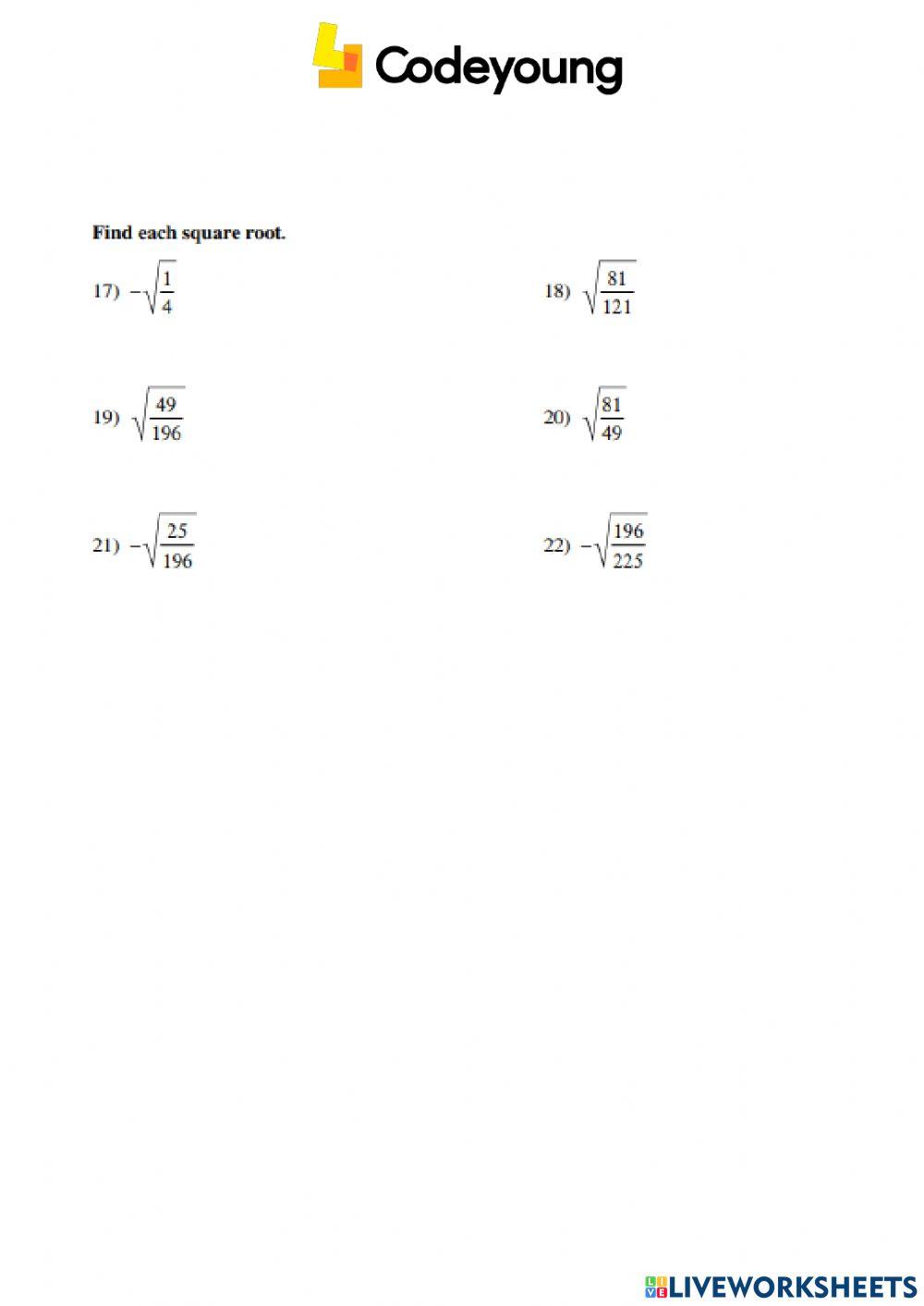 Finding Square Roots Concept CW