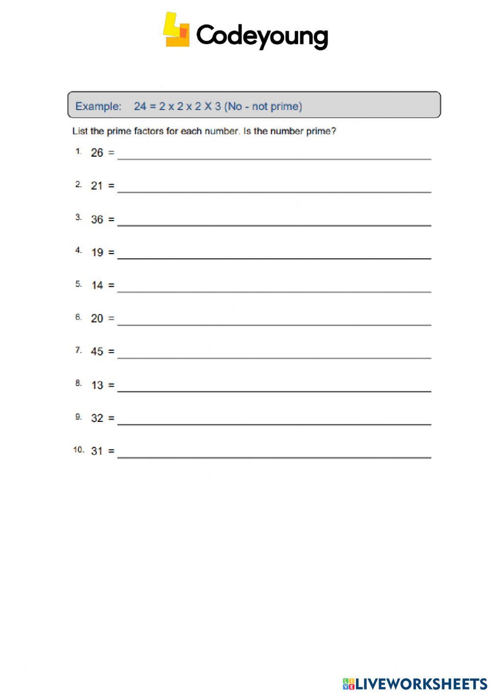 Primes and Prime Factorization Concept CW