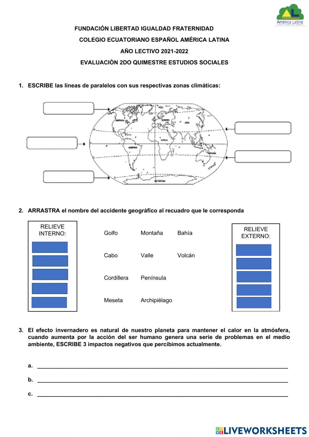 Evaluación Quimestral 6to EGB Parte II