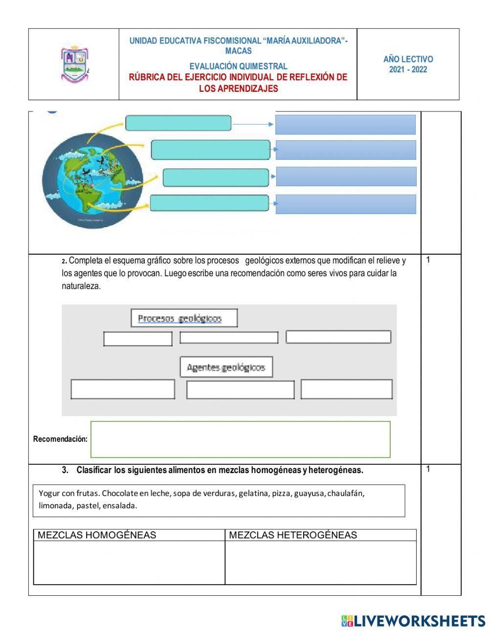 Examen de ciencias naturales