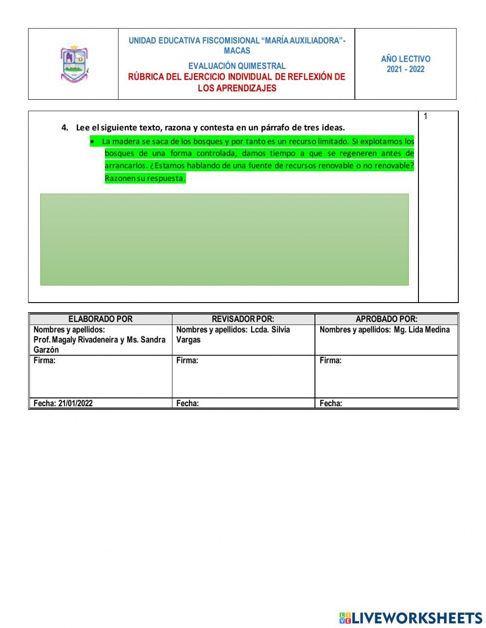 Examen de ciencias naturales