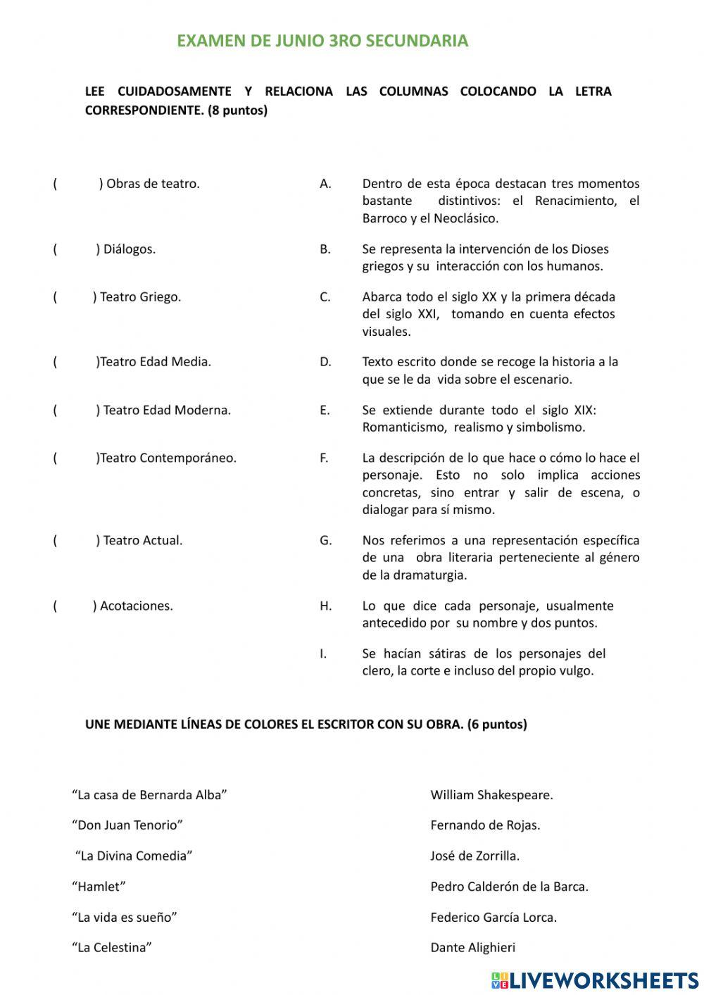 Examen Junio 3ro Secundaria