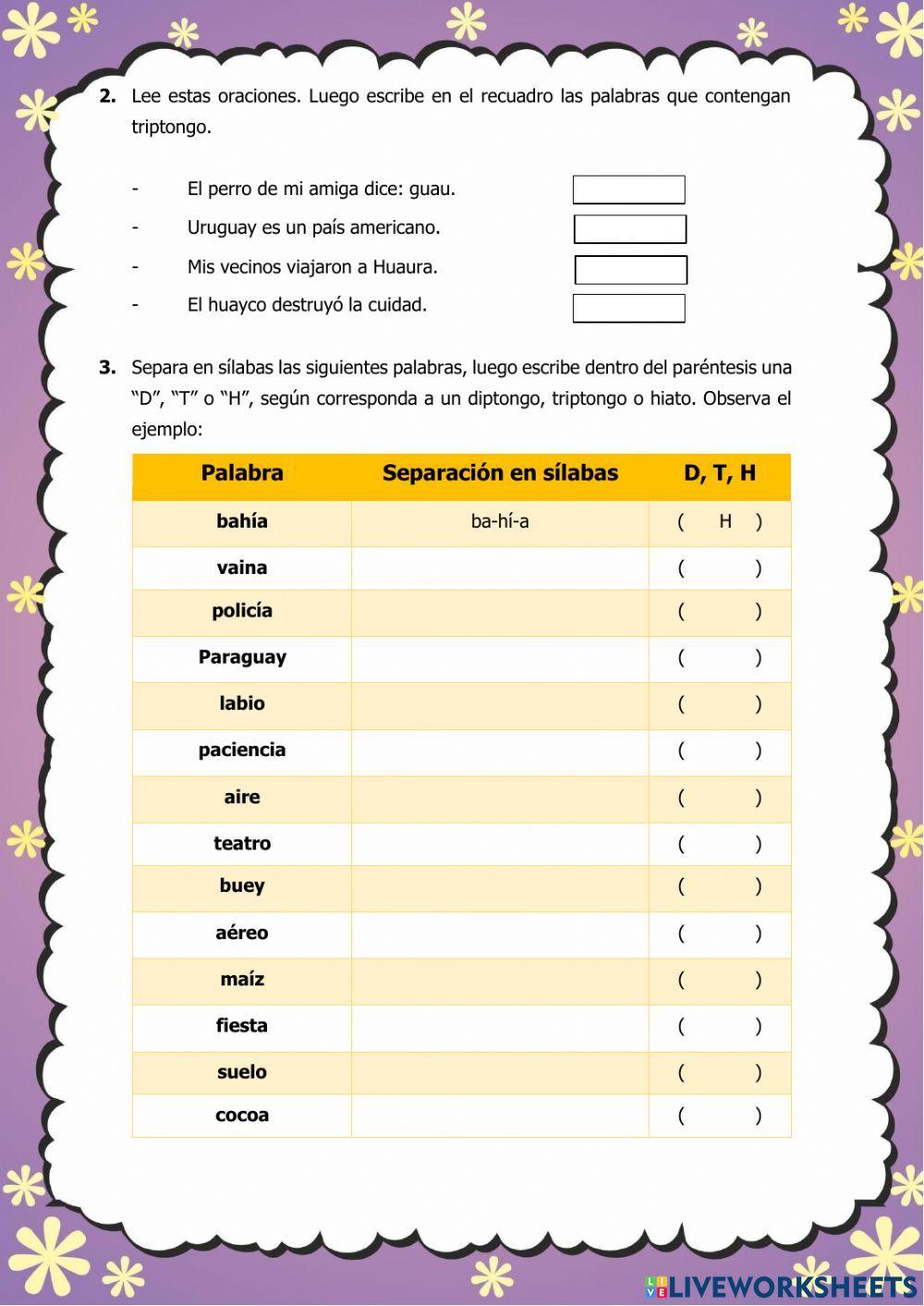 Diptongo, Hiato y Triptongo Diptongo, Hiato y Triptongo