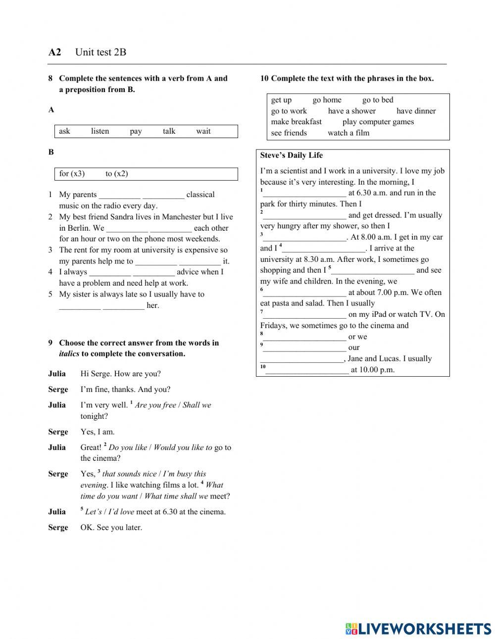 Progress test B UNIT 2