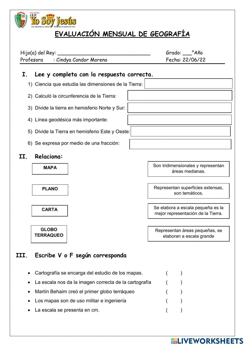 Evaluación de geografía