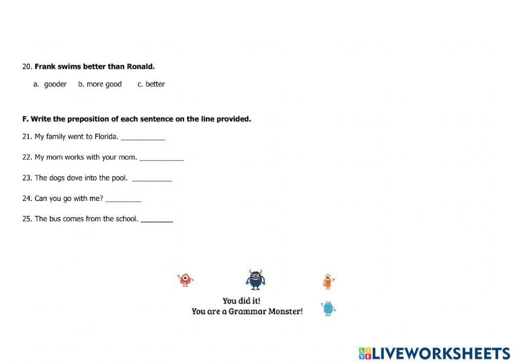 3rd Grammar Exam- Period V