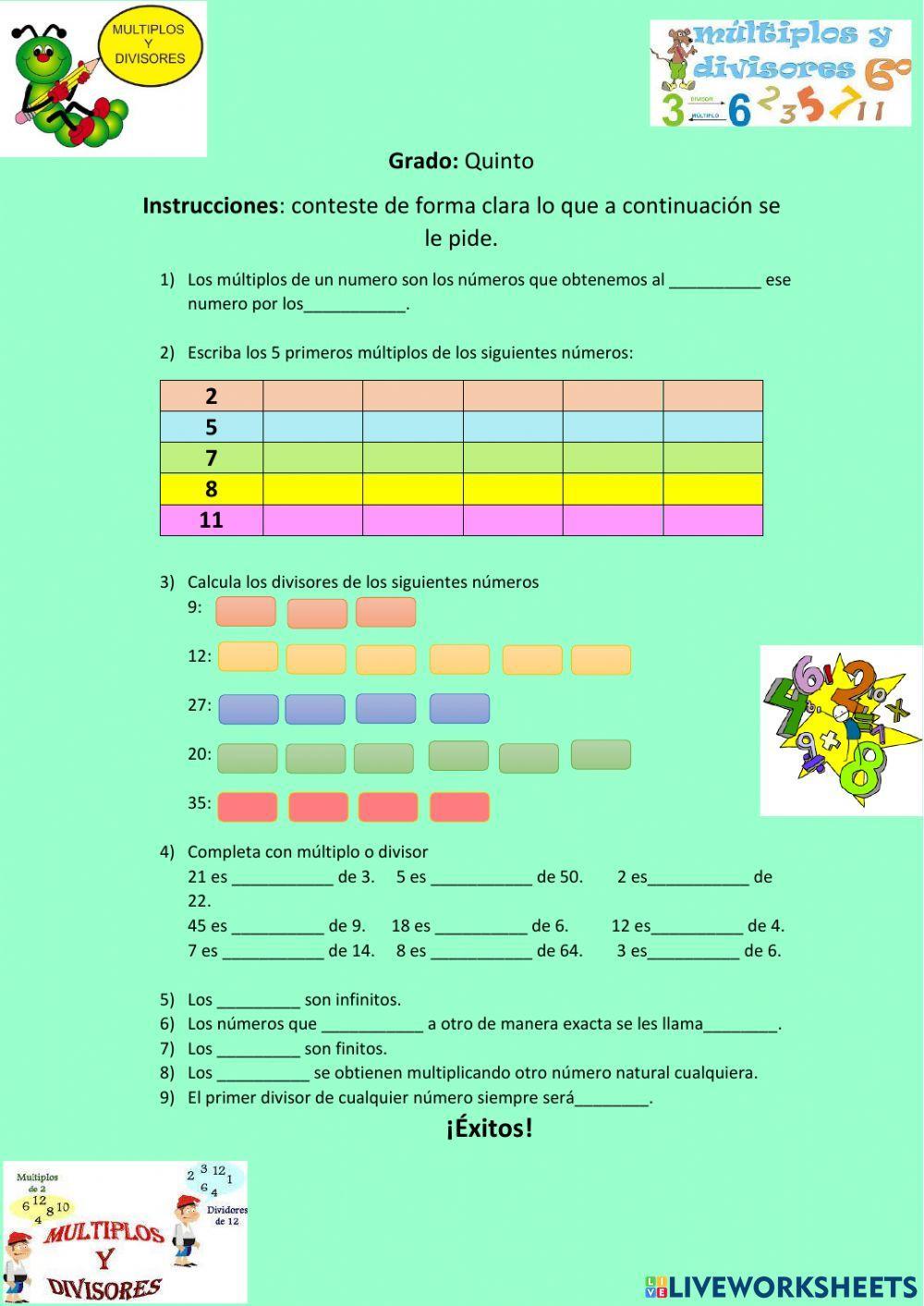 Ficha de trabajo:múltiplos y divisores