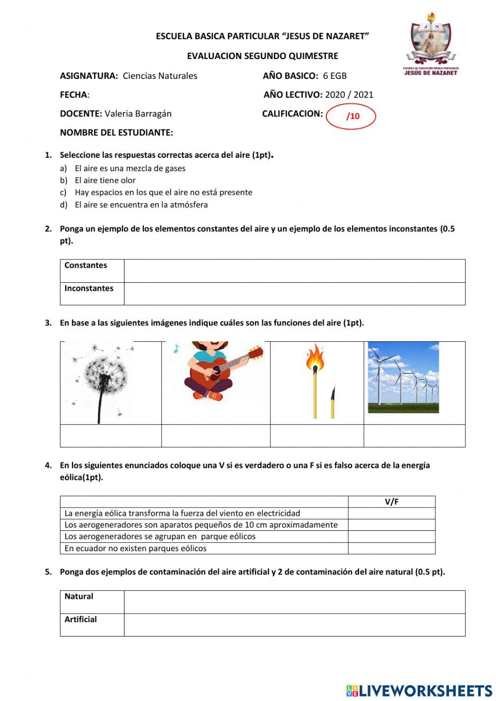 Evaluación ciencias Naturales