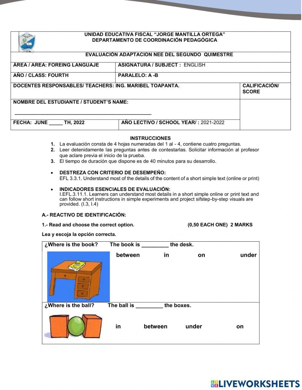 4 a - b nee englisth test