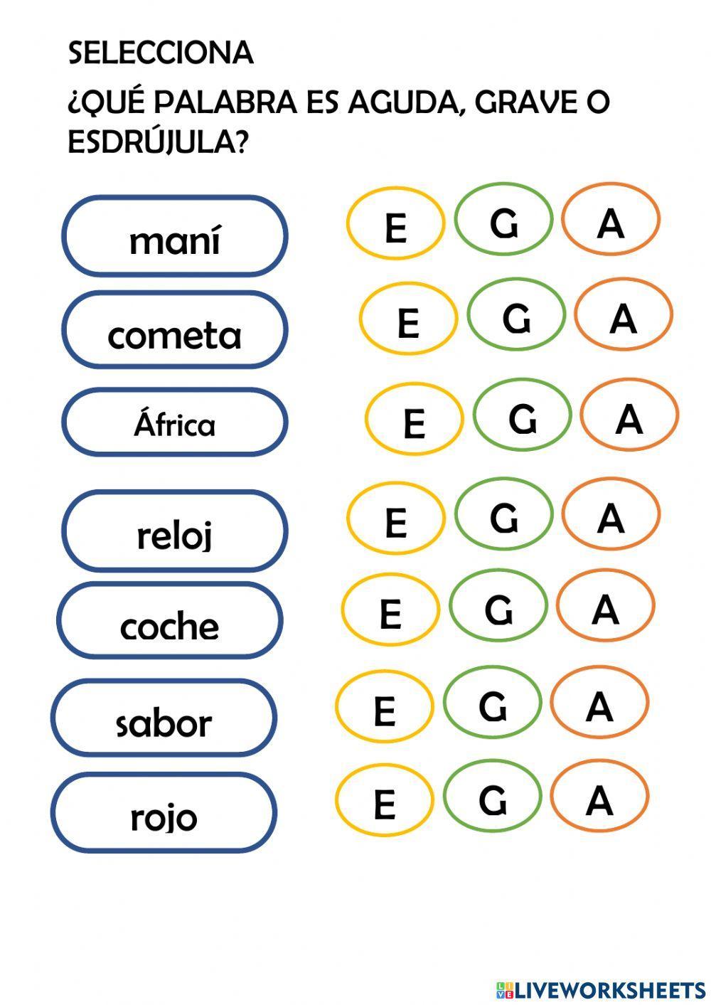 Reconocer palabras agudas,graves,esdrujulas