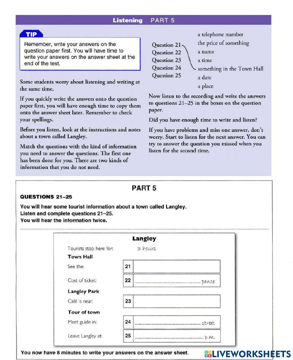 KET listening part 5 Test 1