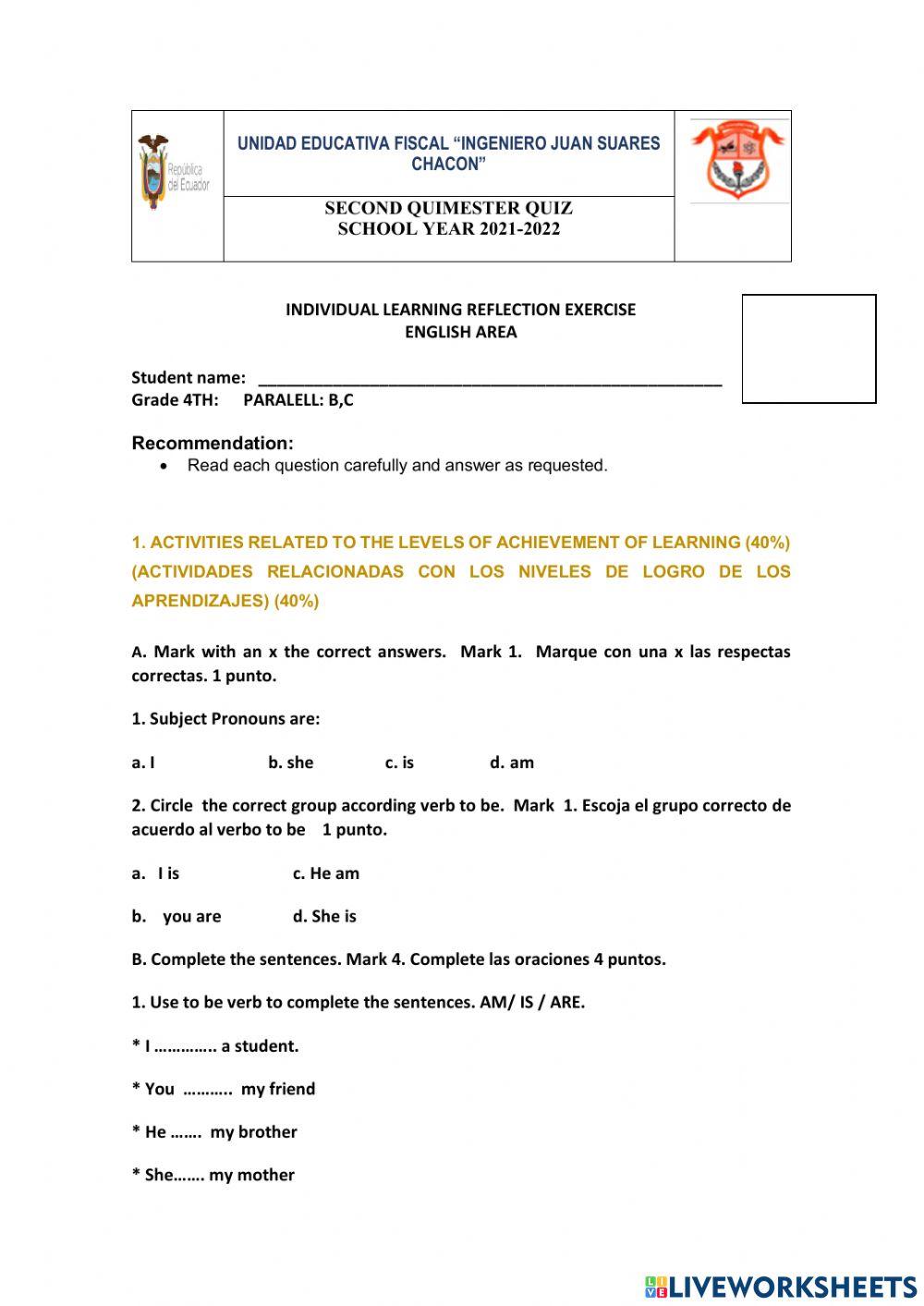 SECOND QUIMESTRE EVALUATION 4TH