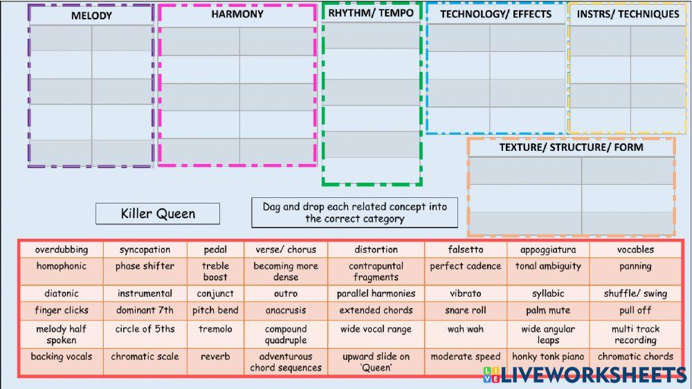 Set Work 4 Killer Queen categories