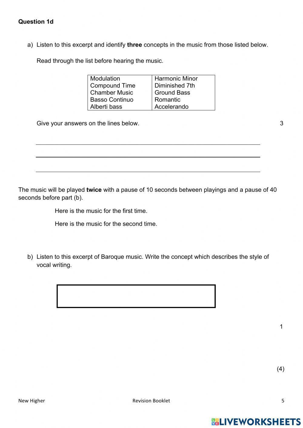 Higher q 1 practice questions