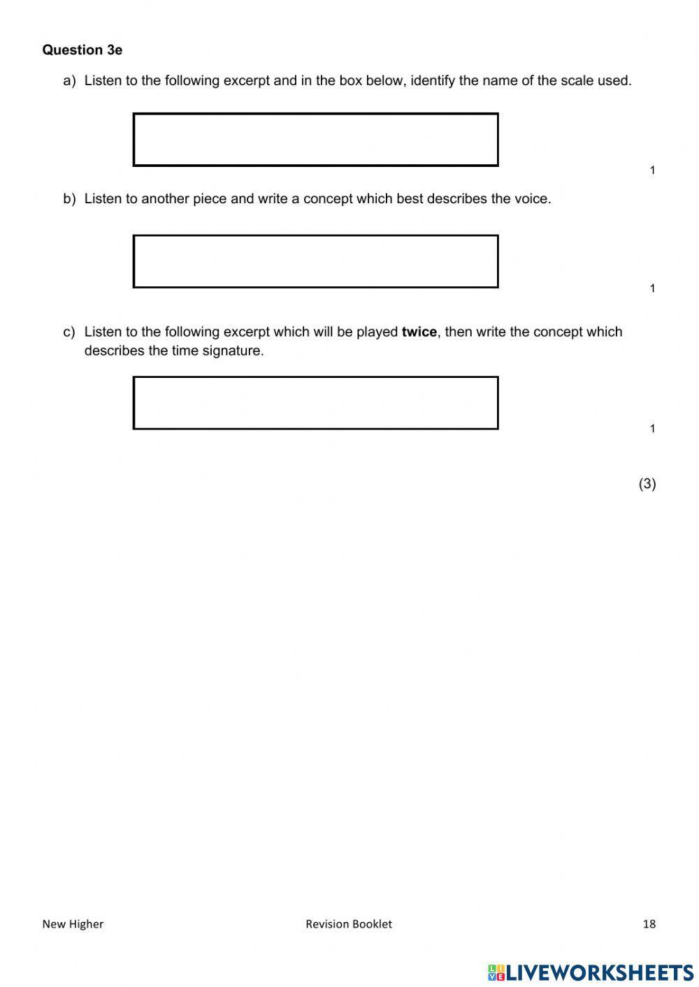 Higher q 3 practice questions