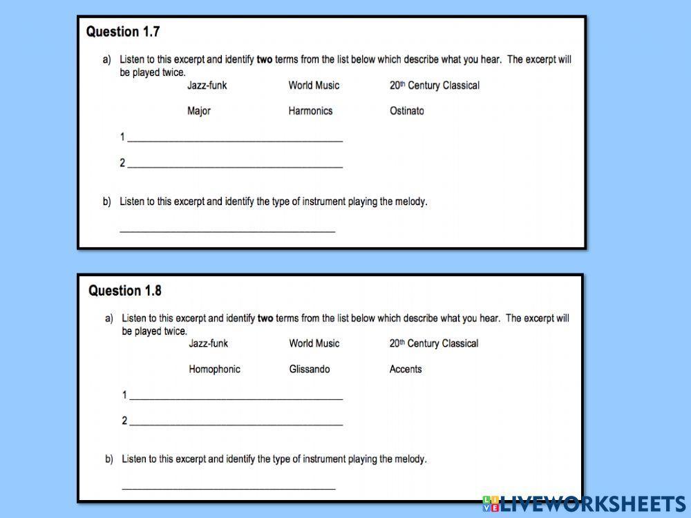 Higher Tech Styles and Genres Quiz 2a