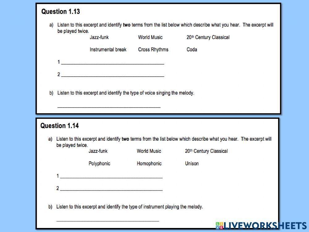 Higher Tech Styles and Genres Quiz 2b