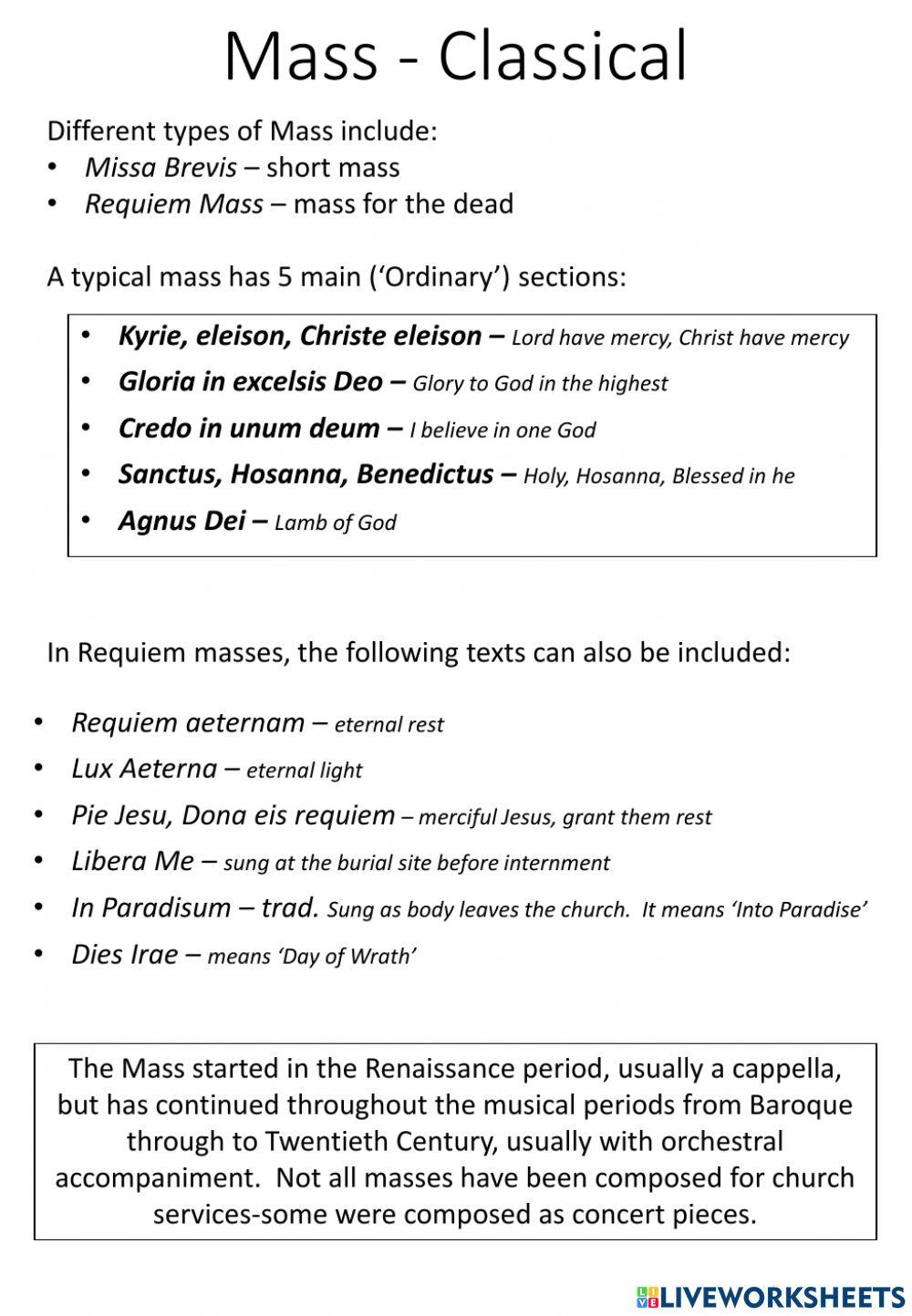 Adv Higher Mass Classical