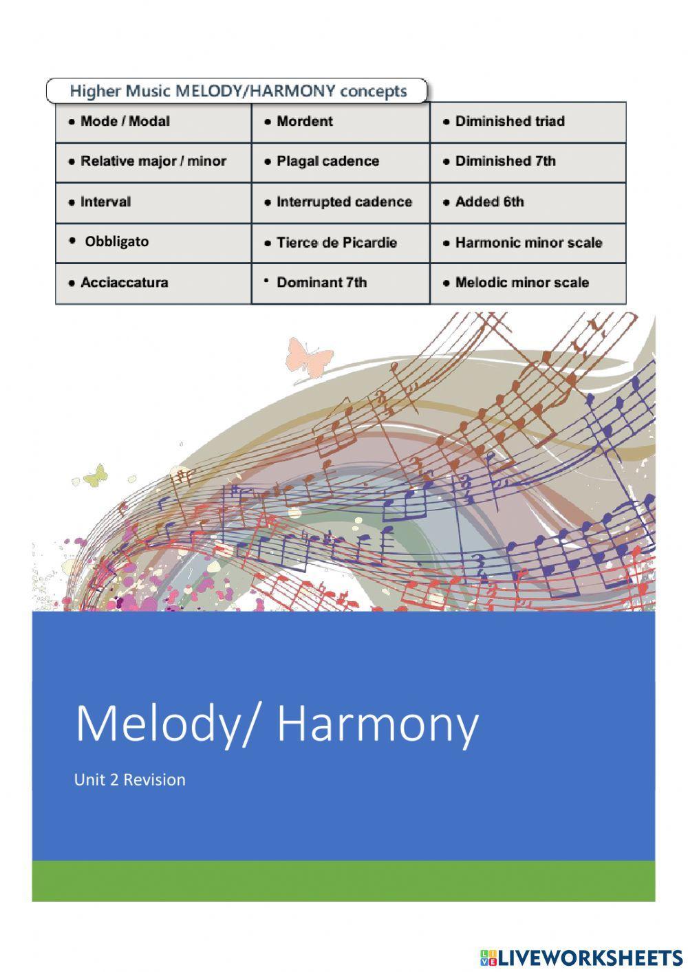 Higher Melody Harmony Quiz