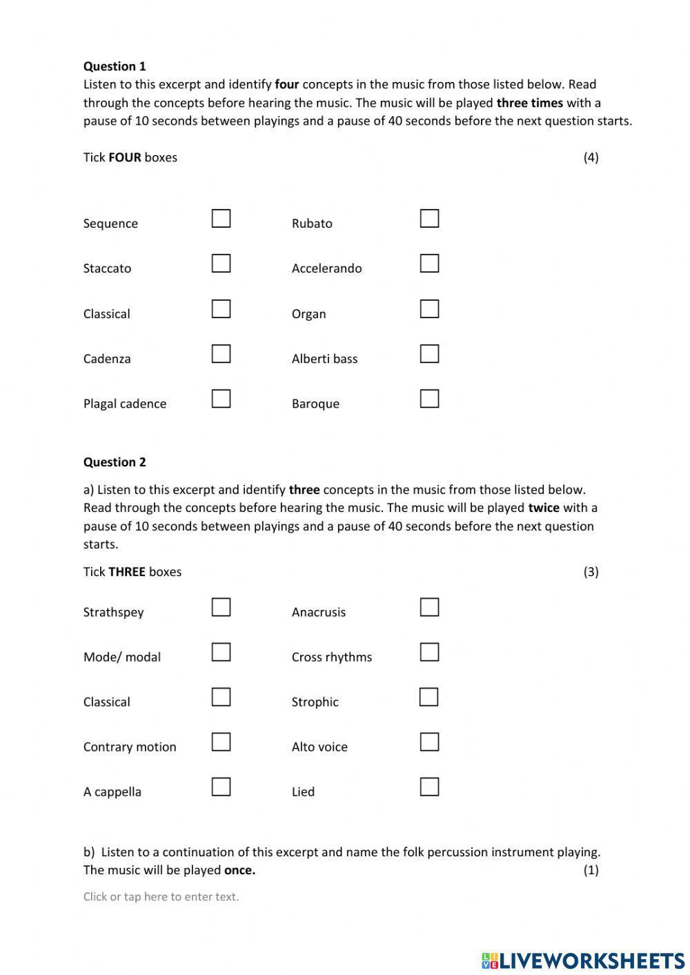 Higher Melody Harmony Quiz