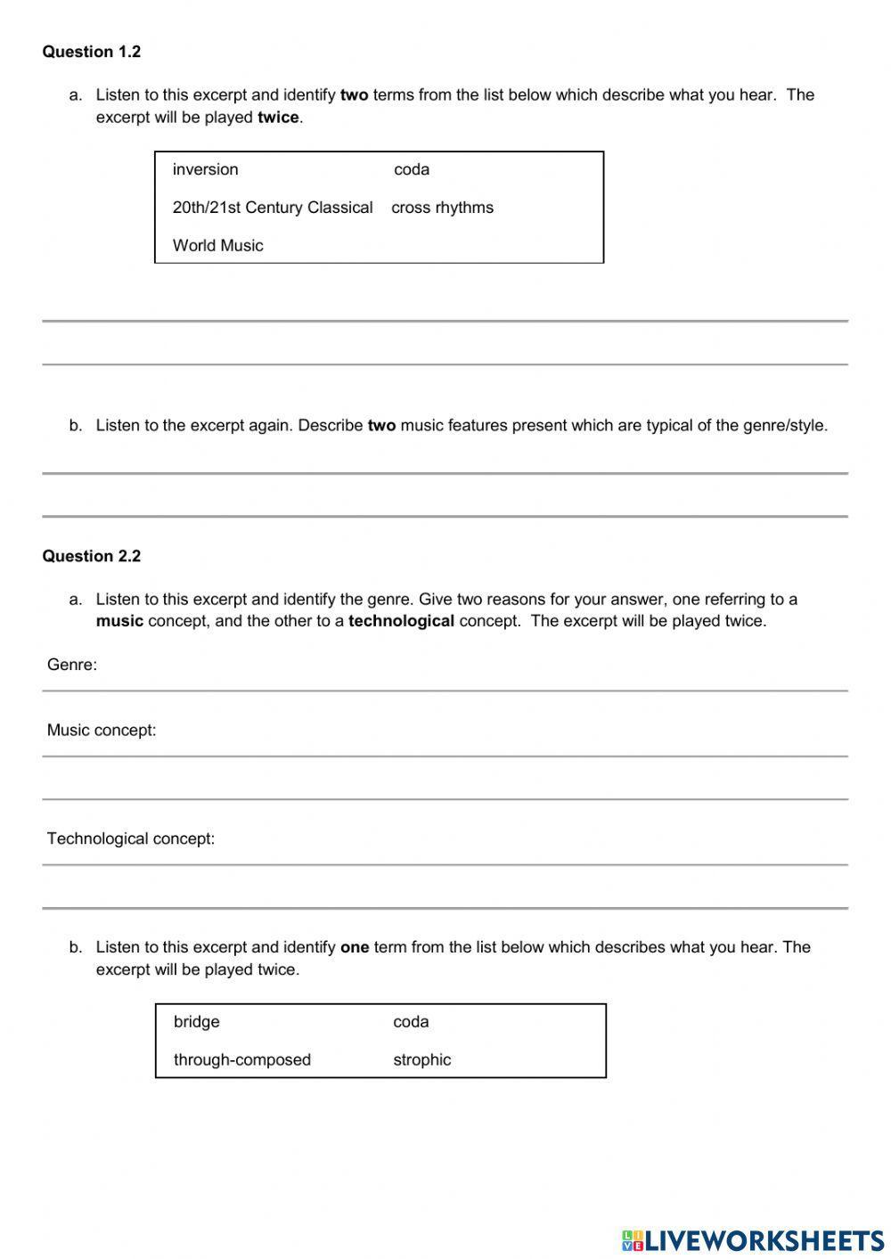Higher Music Tech questions 1 and 2