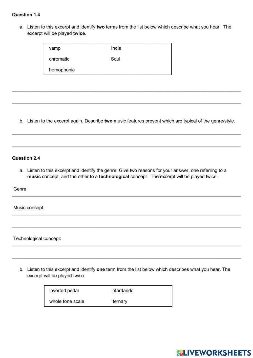 Higher Music Tech questions 1 and 2